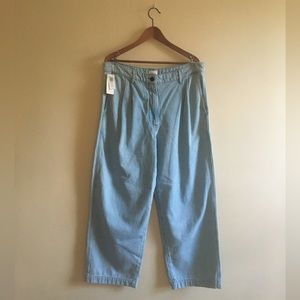 Wide-leg pleated 100%cotton denim